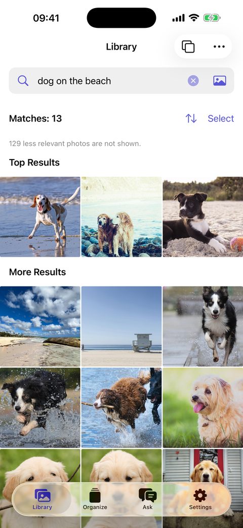 EyeSay search view for finding photos in plain words